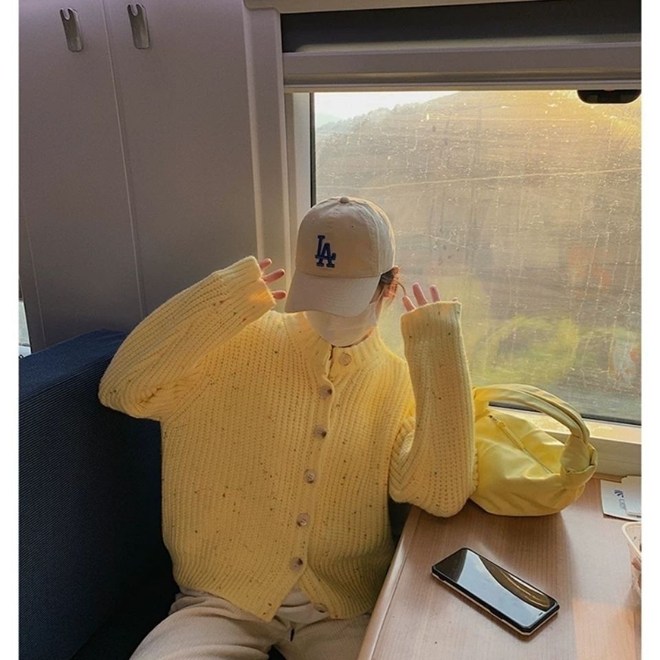 Áokhoác cardigan dệt kim mềm mại phong cách phương Tây thời trang màu xanh dương nhạt dành cho nữ