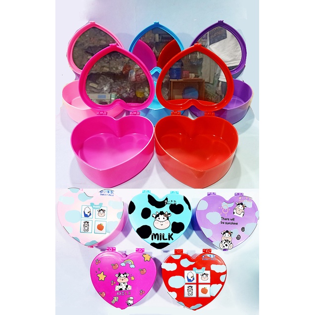 Hộp tim bò sữa kèm gương HKG28 dễ thương cute đựng trang sức hoạt hình