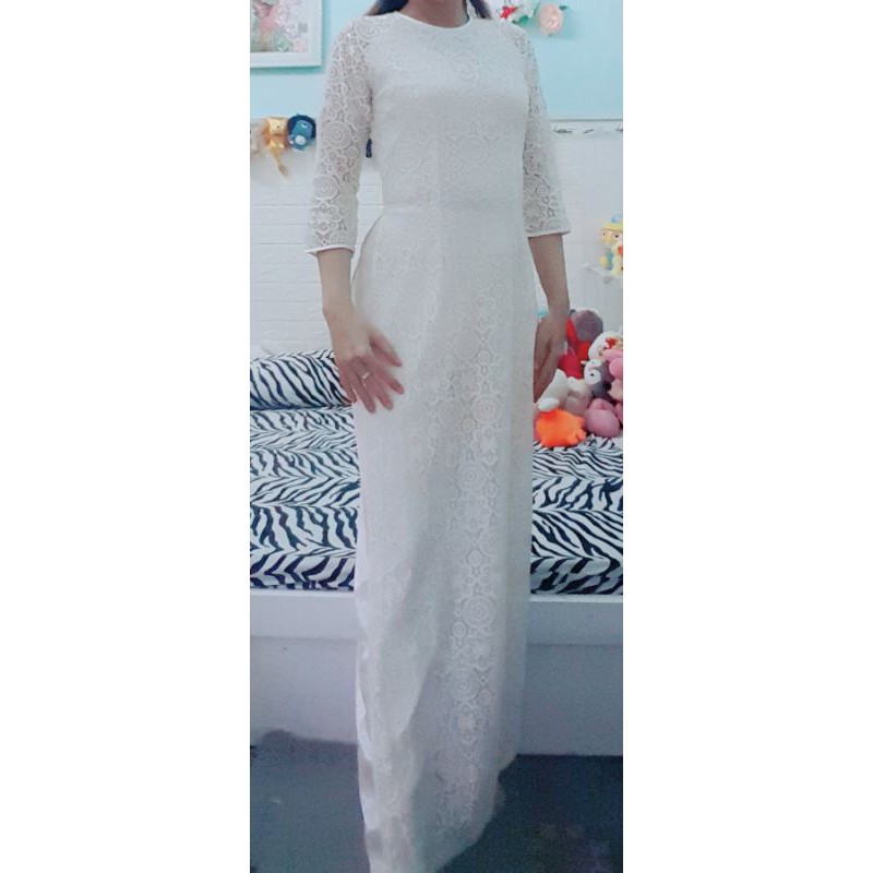 Thanh lý áo dài trắng ren kèm quần trắng eo &lt;72cm