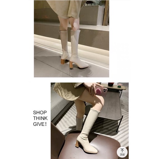 [sẵn]bốt gối (boot đùi) gót cạnh da lì trơn 7p-có lót nỉ (FULL HỘP hàng QC) mã 229 | BigBuy360 - bigbuy360.vn