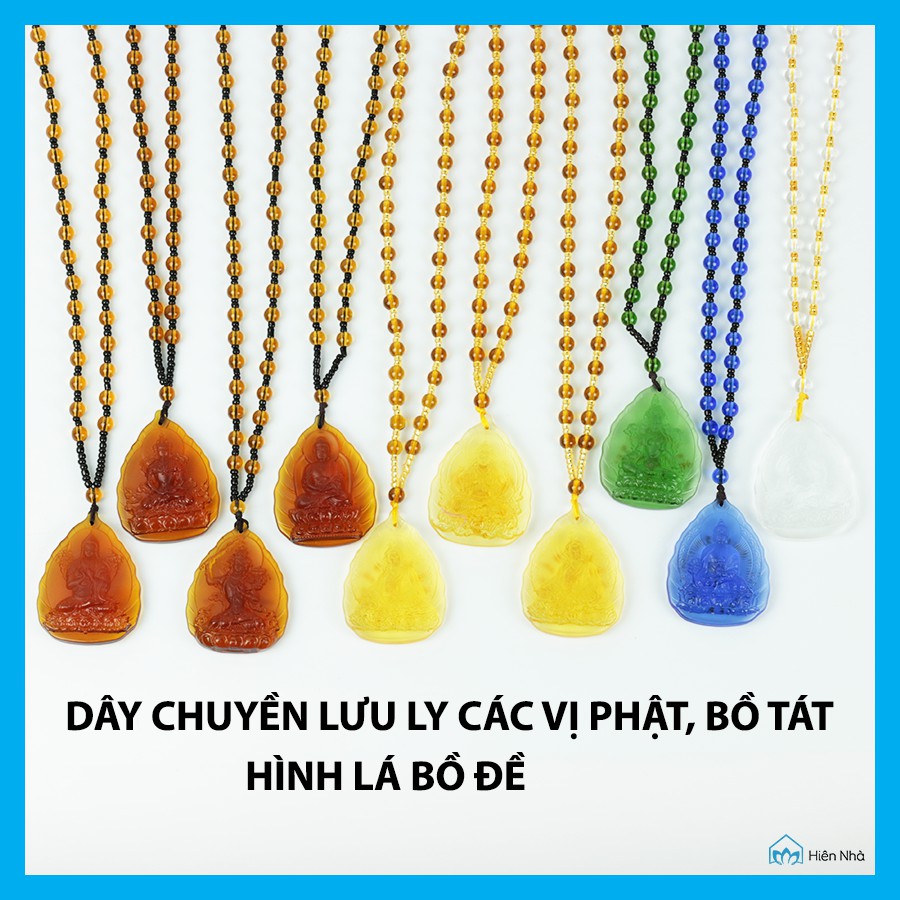Dây chuyền Lưu Ly Phật Bổn Tôn Mật Tông - hình Lá Bồ Đề chạm khắc các vị Phật, Bồ Tát - Hiên Nhà