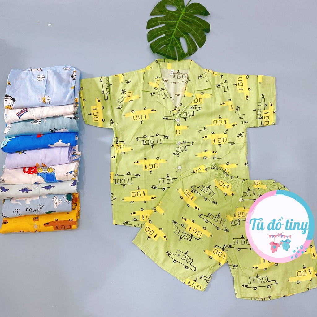 (SIZE 9) Bộ tole lanh (tôn), lanh lụa mặc nhà bé trai tay ngắn quần đùi, kiểu PIJAMA 20-22 kg, bộ hè cho bé, mát mẻ.