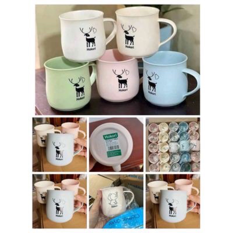 Cốc nhựa uống nước 350ml chịu nhiệt tốt màu xanh hồng trắng