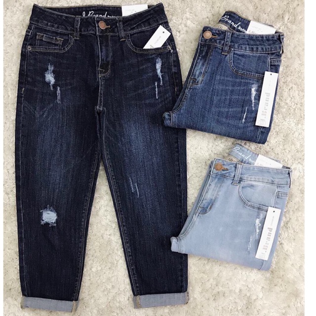 Quần jean baggy 9 tấc rách xuất khẩu co giãn