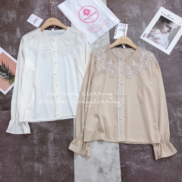 Sơmi viền ren cổ tơ