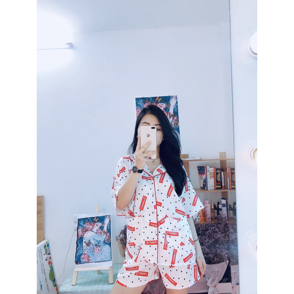 Bộ đồ Pijama lụa💖Bộ lụa thiết kế Quần Sooc Họa tiết chất liệu mát lịm