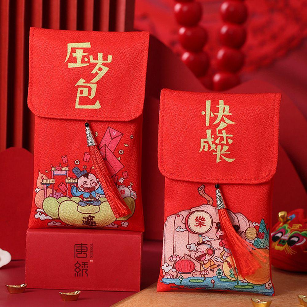 Bao Lì Xì Đỏ Thêu Họa Tiết Phong Cách Trung Hoa Cho Năm Mới