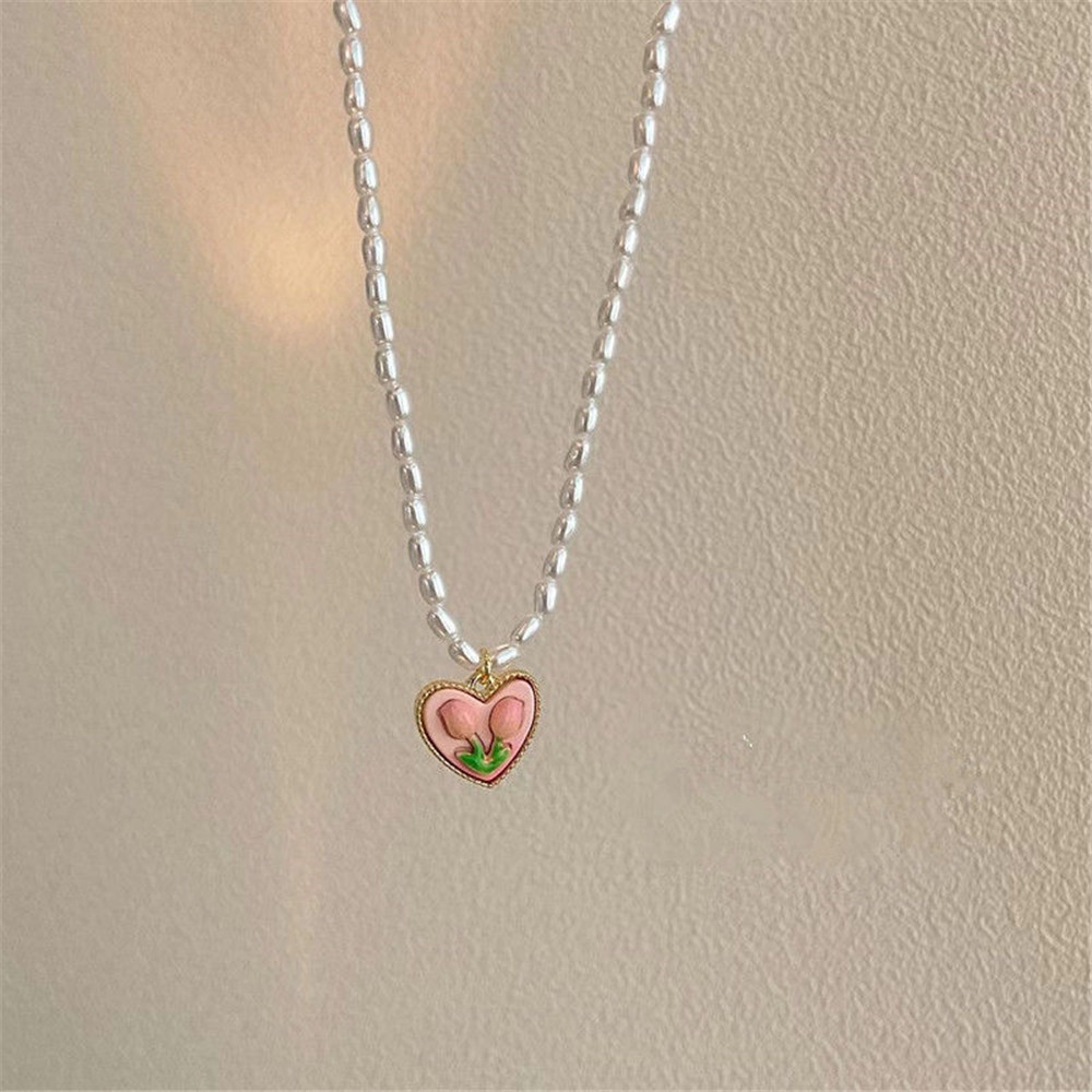 Vòng cổ Mặt Hoa Tulip Đính Ngọc Trai Thanh Lịch