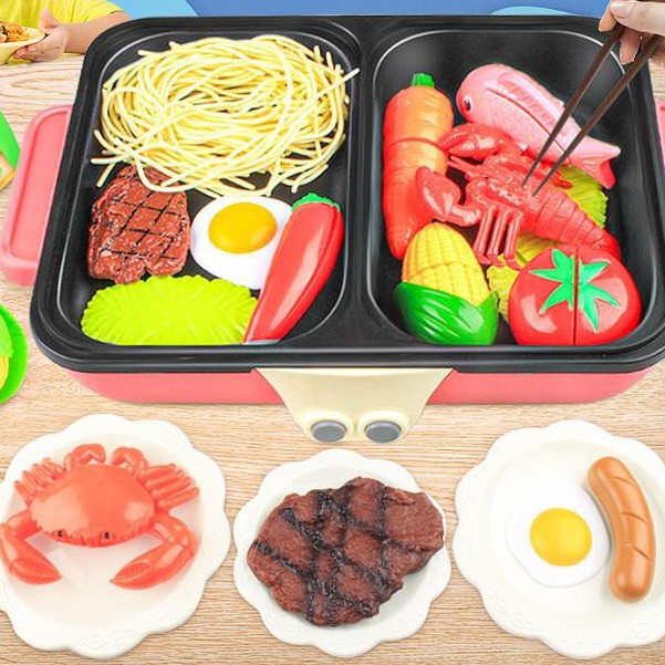 Đồ chơi nhà bếp cho trẻ em bộ lẩu nướng bé cô gái mô phỏng nguyên liệu dùng trai