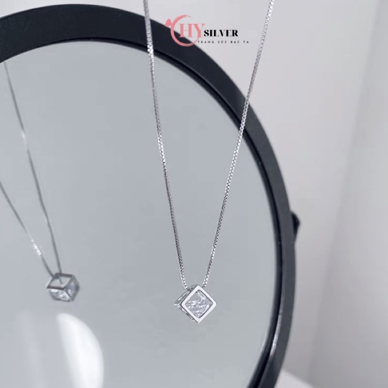 Dây chuyền bạc hộp đá lập phương cạnh 8mm dây chuyền nữ bạc thật