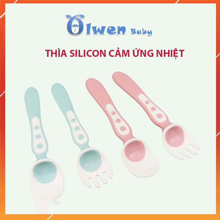 Thìa Dĩa Muỗng Ăn Dặm Báo Nóng Silicon Cảm Ứng Nhiệt Cho Bé Cao Cấp Tập Ăn Và Xúc An Toàn Tiện Lợi Mang Đi