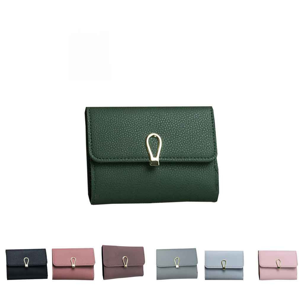 Women PU Leather Wallet Card Coin Money Clip Short Clutch Three Fold Ring Button Small Purse
