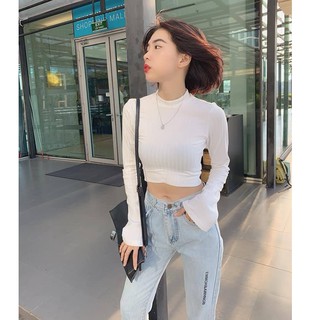 Crop tay dài loe bo bụng