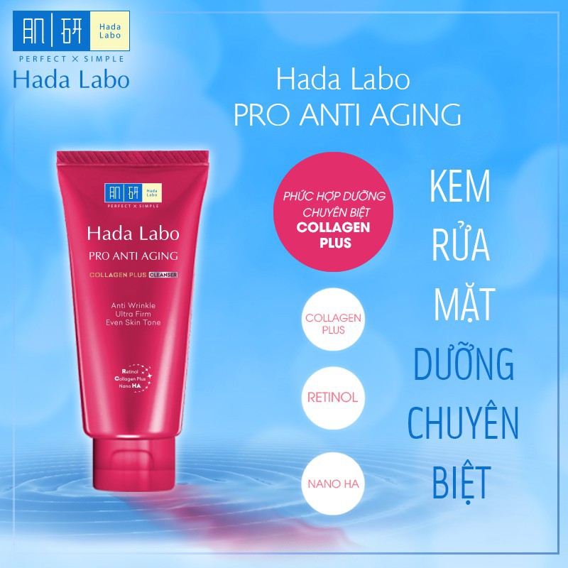[Mã FMCGMALL - 8% đơn 250K] Kem rửa mặt dưỡng chuyên biệt chống lão hóa Hada Labo Pro Anti Aging Cleanser 80g