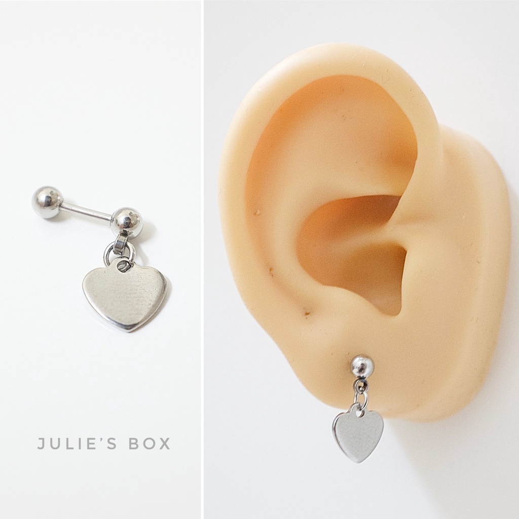 [1 Chiếc] Khuyên Tai Titan Unisex Có Charm Trái Tim To Bi Tròn Không Gỉ Sét Không Ngứa Bông Tai Julies Box 66
