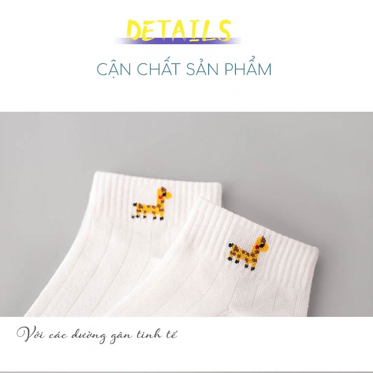 Tất vớ cổ ngắn trắng họa tiết hoạt hình chất liệu vải co giãn bốn chiều - Sope Shop