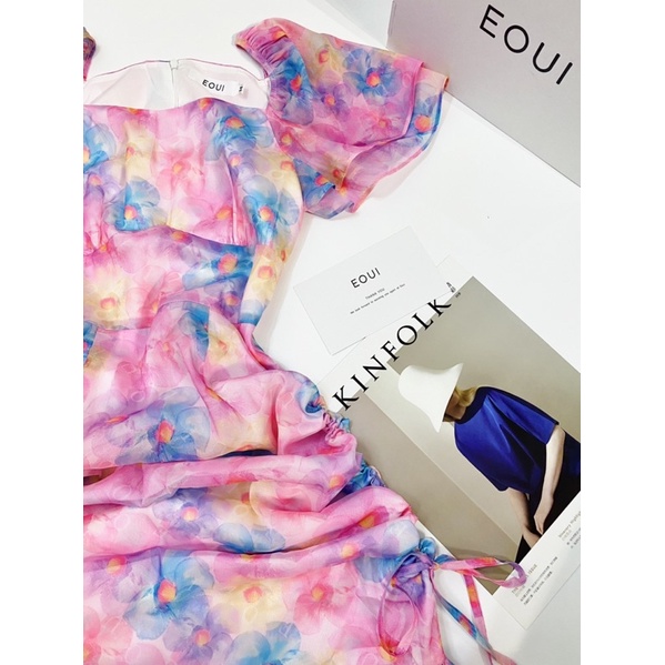 Đầm rút dây EOUI cao cấp E0002D2, tay phồng nhún ngực, tôn dáng cho nàng đi biển, dạo phố, đi chơi, đi làm