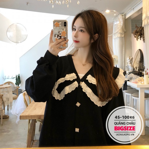 Áo nỉ nữ Bigsize form rộng cổ bèo tay dài mùa thu Phong cách Hàn Quốc cute Thời Trang cá tính cho người mập béo 45-100kg | BigBuy360 - bigbuy360.vn