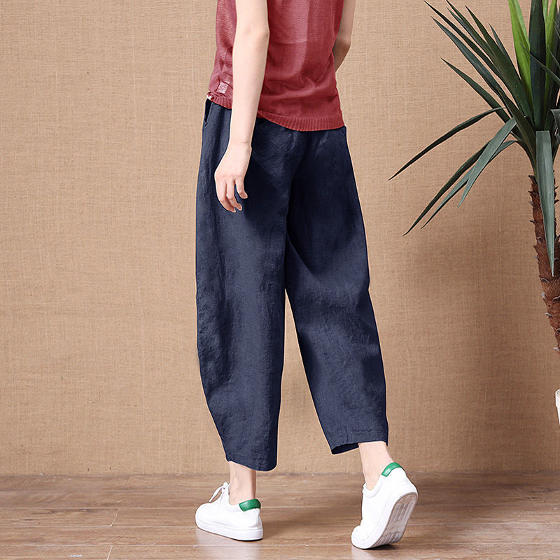 Quần Lửng 95% Cotton Và Linen Ống Rộng Lưng Thun Thời Trang Dành Cho Nữ