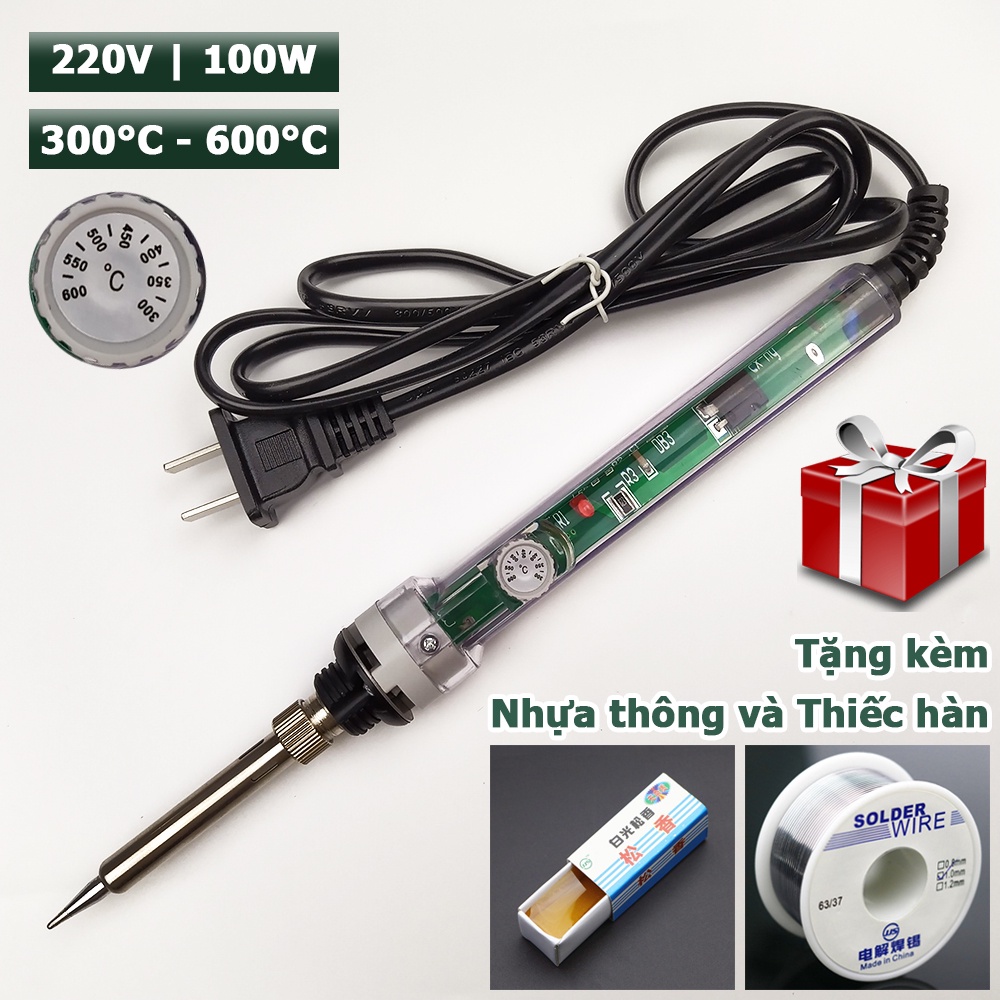 Mỏ hàn thiếc 100W có điều chỉnh nhiệt độ 907H tặng kèm thiếc hàn và nhựa thông