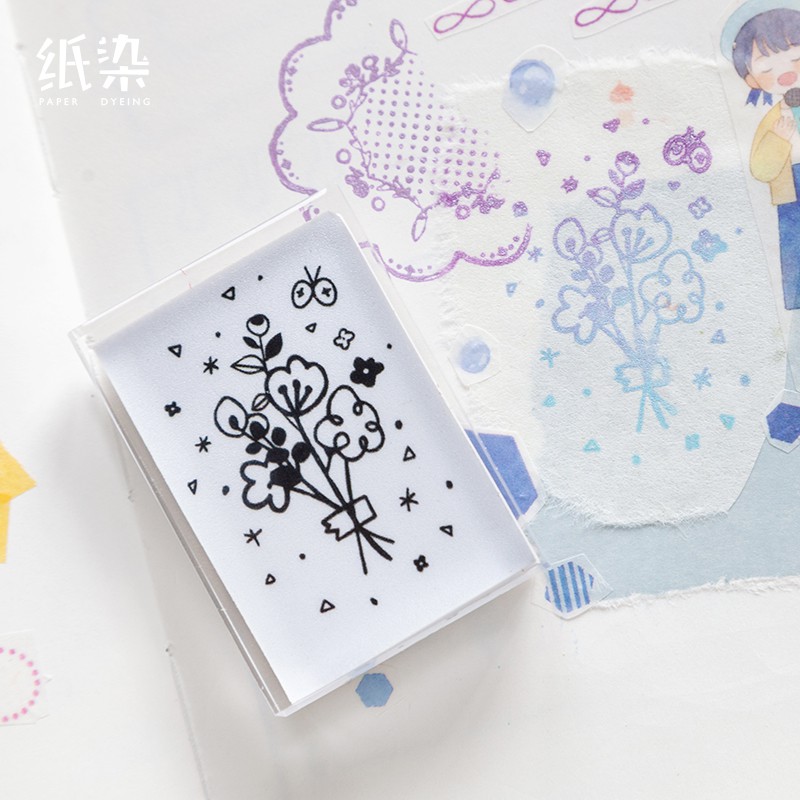 Con Dấu Nhựa Trong Suốt 8 Mẫu Paper Dyeing Chủ Đề Vintage 6 Chủ Đề Trang Trí Planner Bullet Journal