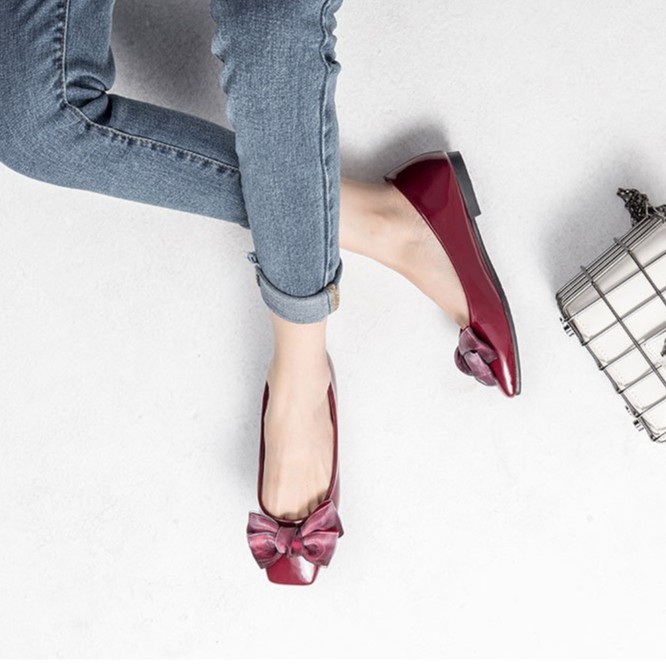 Giày nữ cao cấp_Giày búp bê mũi vuông nơ trước siêu xinh. Giày bệt nữ thời trang phong cách. | BigBuy360 - bigbuy360.vn