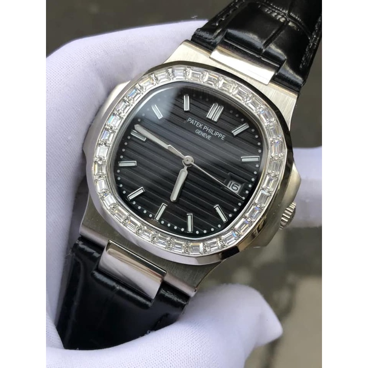 Đồng hồ Nam Ptk máy nhật chạy cơ Automatic vuông vành đá ống size 41-42mm mặt đen vỏ trắng