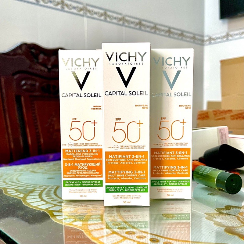 Kem Chống Nắng Chống Tia UVA + UVB Chống Ô Nhiễm Và Bụi Mịn Hằng Ngày Vichy Spf50+ Capital Soleil Mattifying 3 in 1 50ml