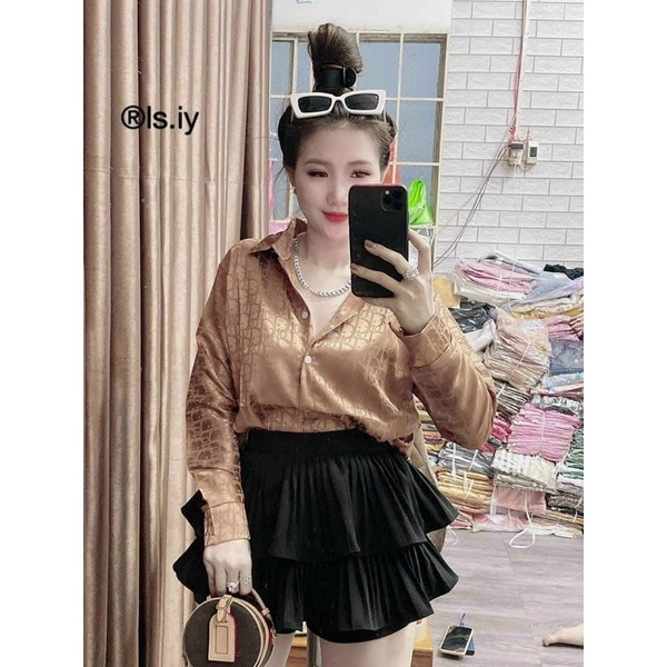 Áo sơ mi GẤM tay dài hotgirl sang chảnh