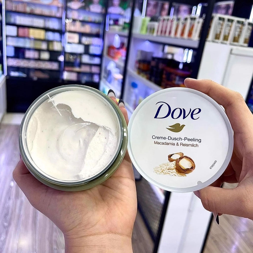 Tẩy da chết body Dove loại bỏ làn da sần sùi, giúp da trắng mịn màng, cải thiện viêm lỗ chân lông bản Đức 225g