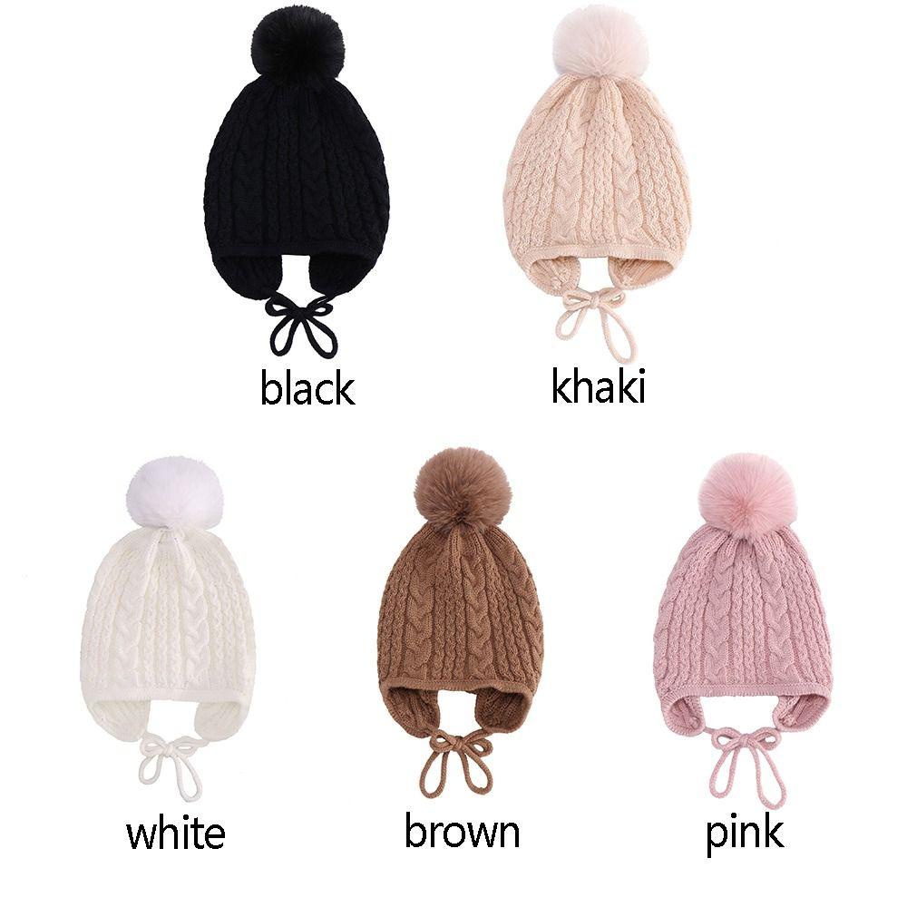 Mũ Beanie Màu Trơn Trang Trí Cục Bông Dễ Thương Cho Bé