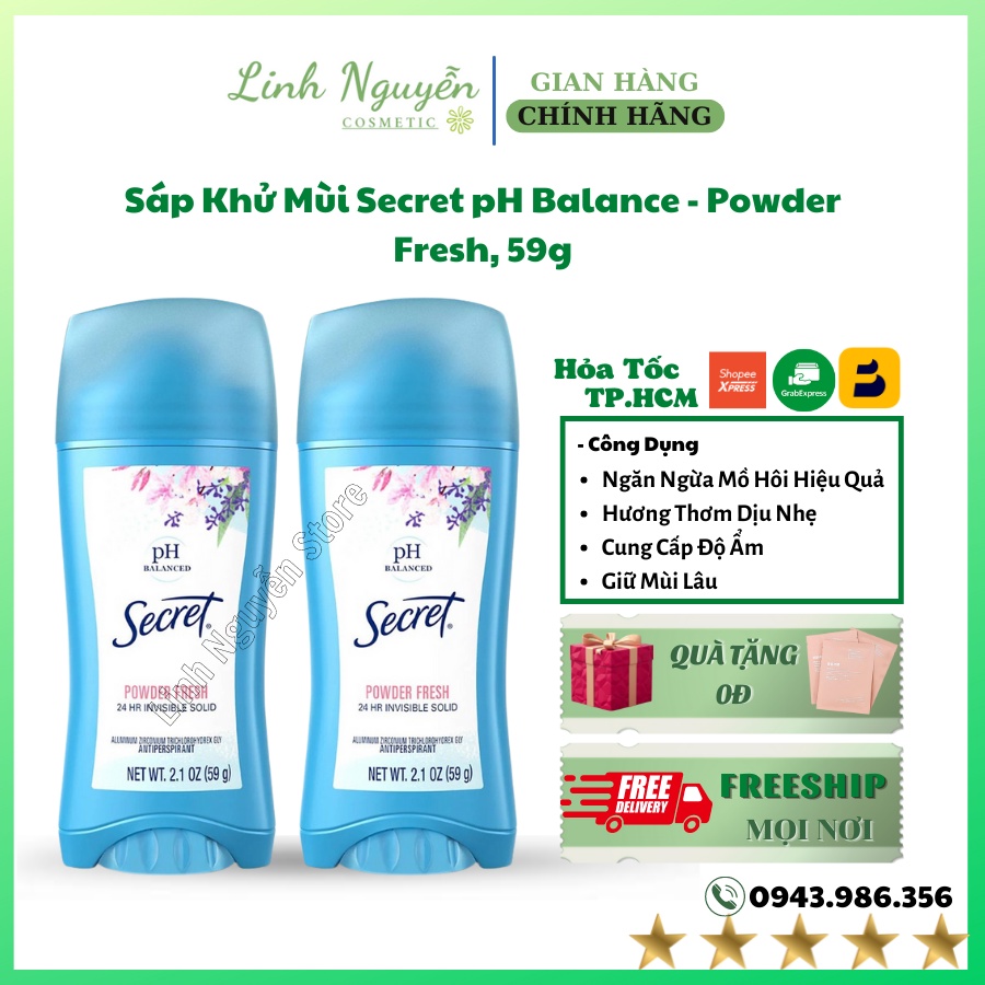 Sáp Khử Mùi Secret pH Balance - Powder Fresh, 59g