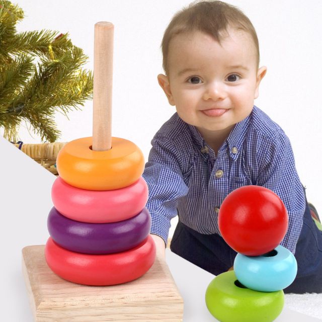 (sỉ) Đồ chơi montessori, Tháp cầu vồng loại to đủ 7 màu giúp bé học màu sắc