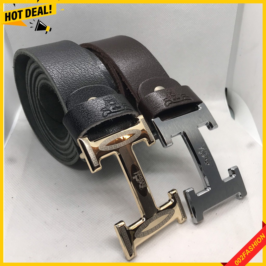 Thắt Lưng nam chữ H, Dây Nịt nam mặt khóa chữ H kim loại đúc, dây da bò nguyên miếng Siêu Bền