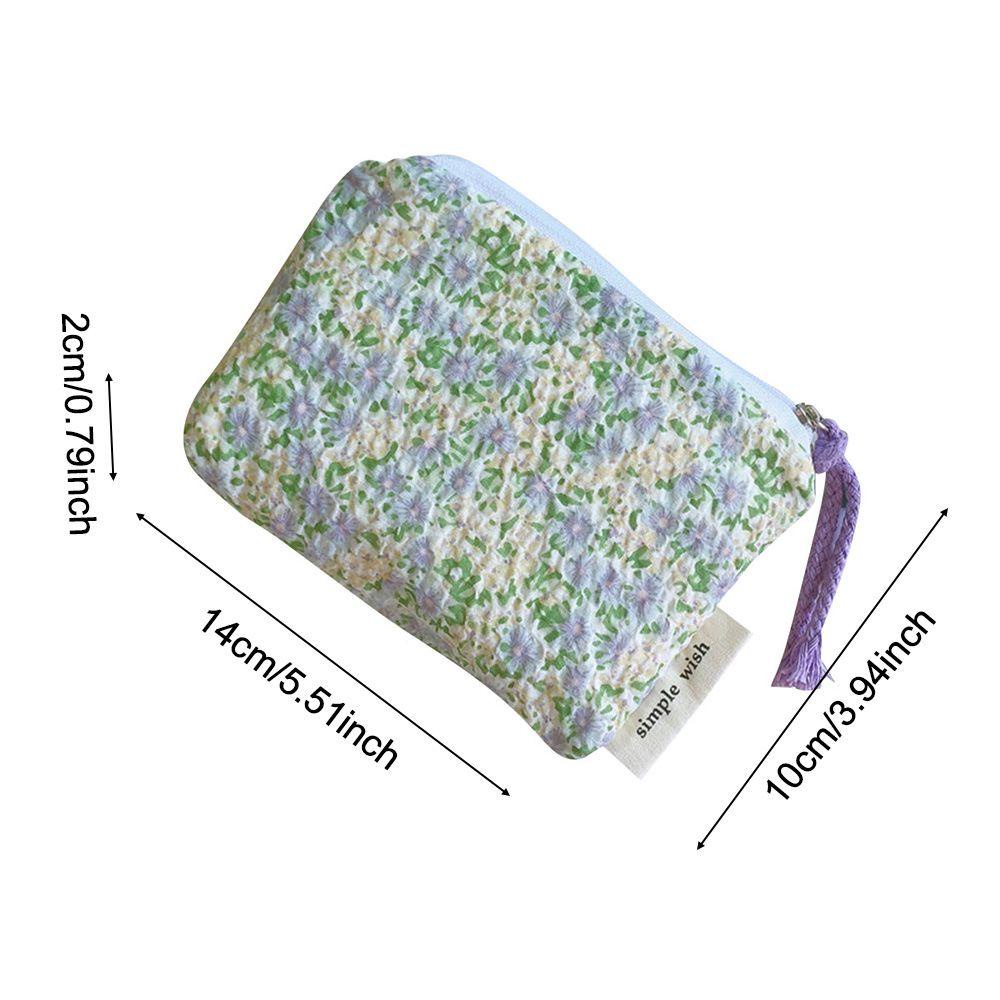Túi Đựng Đồ Trang Điểm Mini Bằng Vải Cotton In Họa Tiết Hoa Có Khóa Kéo