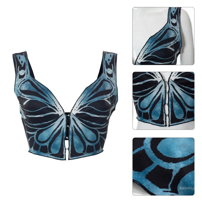 Áo Croptop Sát Nách Cổ Chữ V Khoét Sâu In Họa Tiết Bươm Bướm Phong Cách Harajuku Thời Trang Mùa Hè Quyến Rũ Cho Nữ