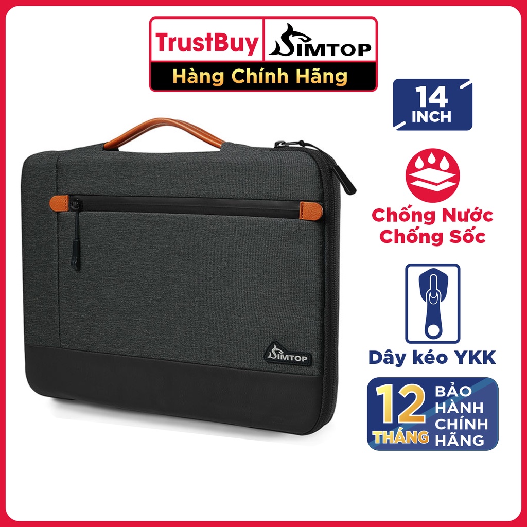 Túi Chống Sốc Cho Laptop, Macbook 14 inch Cao Cấp Có Quai Xách, Khóa YKK, Kháng Nước SIMTOP LEATHER AIR -Hàng Chính Hãng