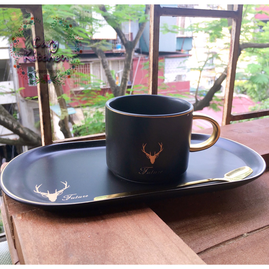Set tách trà hình con hươu mạ vàng