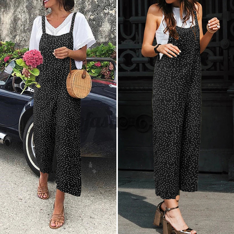 Jumpsuit Dài Ống Rộng Họa Tiết Chấm Bi Thời Trang Cho Nữ