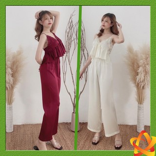 Đồ ngủ sexy Freeship Đồ ngủ sexy lụa satin quần dài phối ren mềm mịn Freesize dưới 60kg