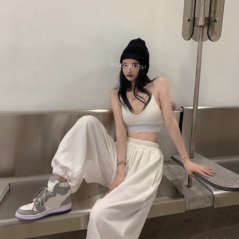 (Ảnh thật) Quần jogger trơn dài ống rộng unisex nam nữ - Quần thể thao ống bo - Hàng nhập khẩu