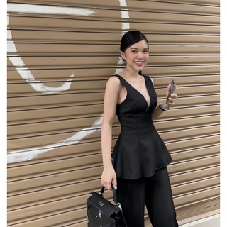 Set Glory - set áo peplum nhấn lưới ngực thanh lịch phối quần ống rộng