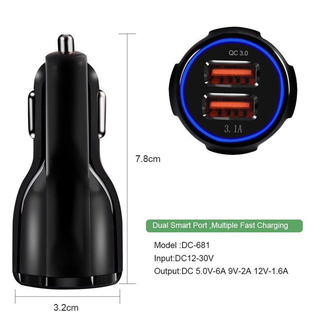 Ổ cắm sạc nhanh xe hơi 2 cổng usb qc 3.0 5v 3.1a