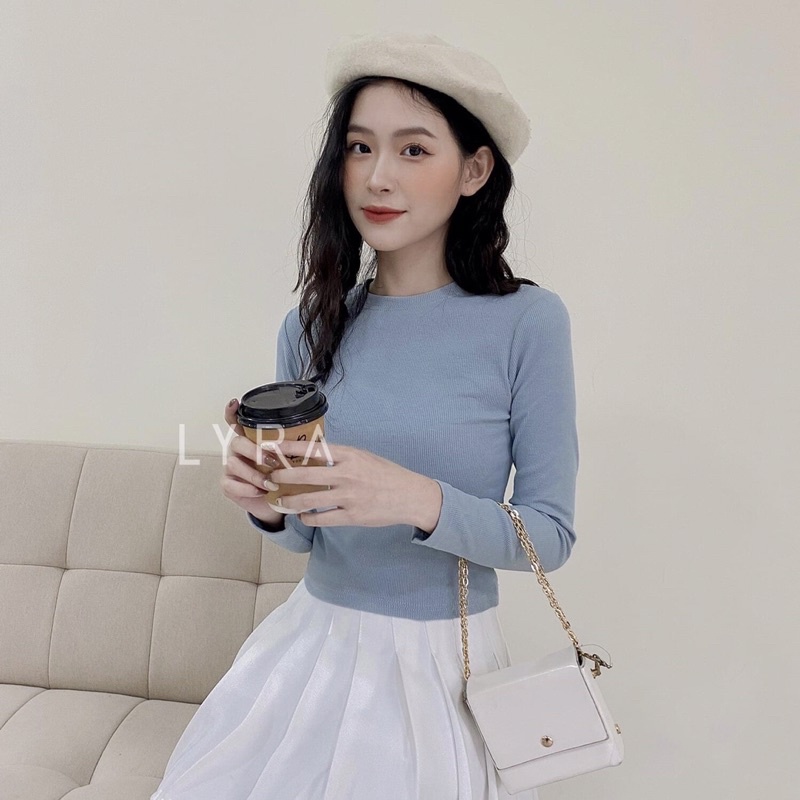 Áo Croptop Thun Gân Parso Dài Tay Trơn Cổ Tròn Dáng Ôm 9 Màu Pastel - Ảnh thật/ Có sẵn