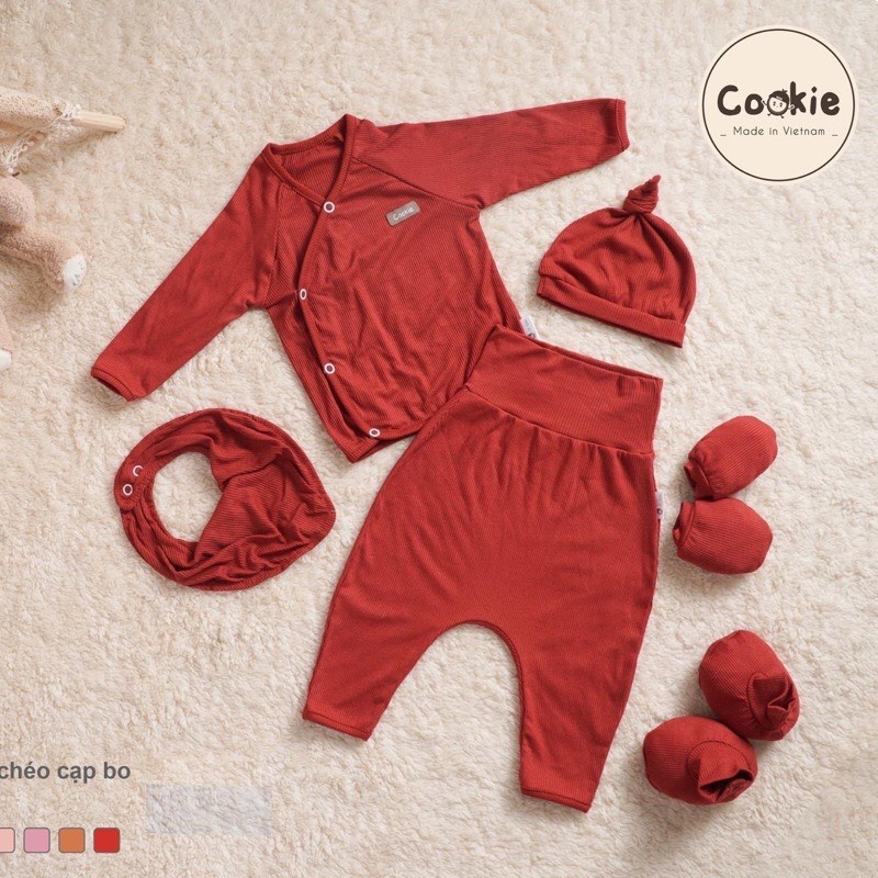 Cookie - Sét Phụ kiện Mũ, Tất tay, tất chân, Yếm kèm Nơ quần đầu Turban cho bé sơ sinh