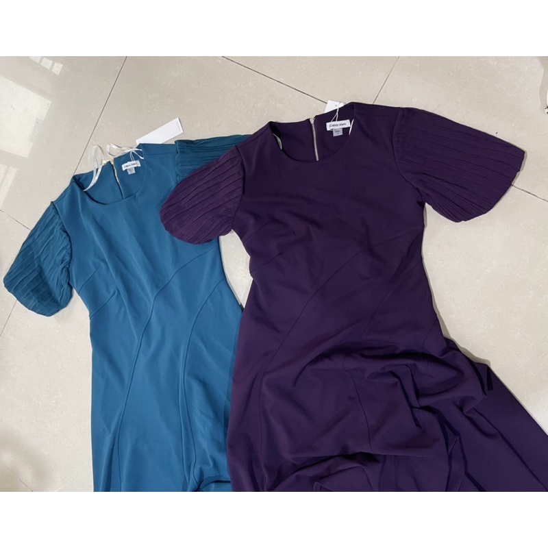 Đầm dư xịn tay voan phồng xếp ly Calvin Klein siêu đẹp