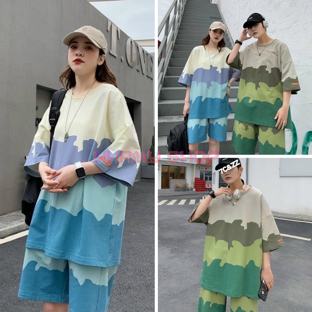 Áo thun Unisex - Đồ bộ mặc nhà dạo phố chất thun lạnh in 3D loang cá tính, dễ thương