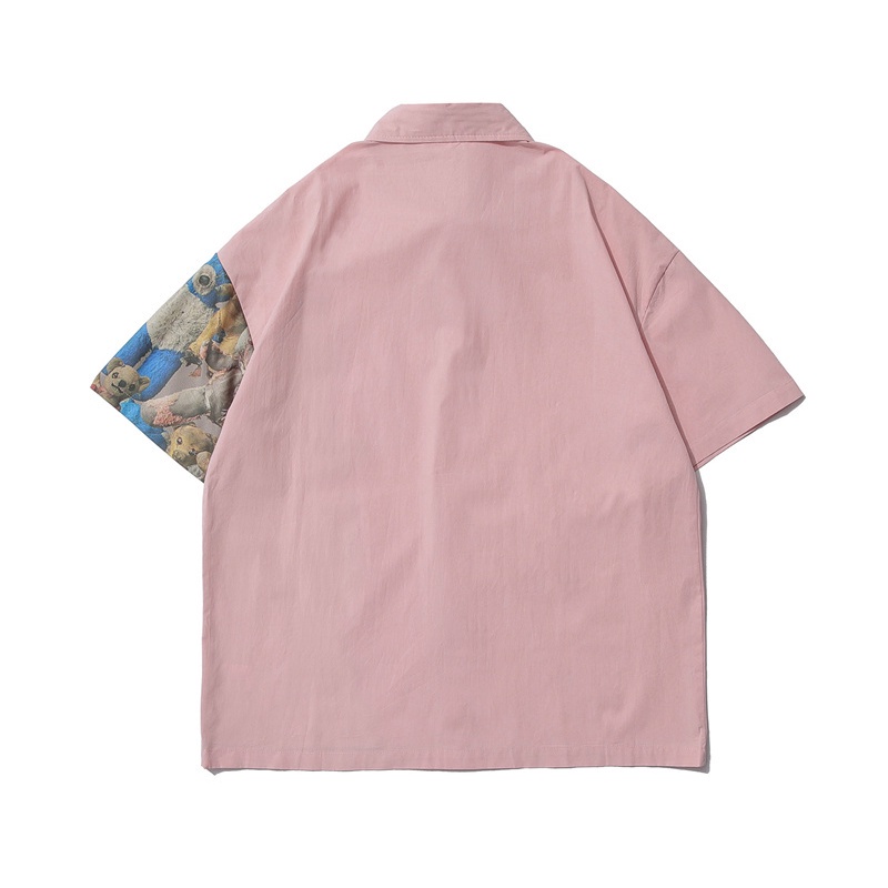 Áo sơ mi ngắn tay phong cách retro Hồng Kông cá tính cho nam và nữ xu hướng Hàn Quốc