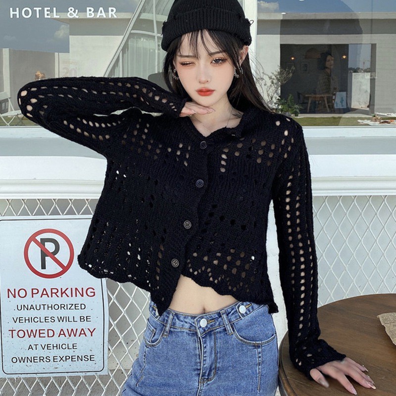 Áo khoác cardigan dệt kim tay dài màu trơn thanh lịch cho nữ