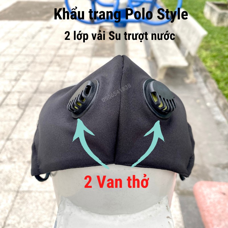 Khẩu trang 2 Van thở Polo Style, 2 lớp vải Su trượt nước, quay đeo dây rút tiện lợi, không đau tai | BigBuy360 - bigbuy360.vn